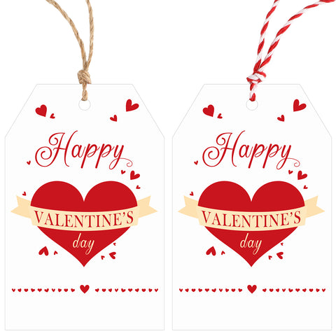 Valentines Gift Tags Happy Valentine's Day Gift Tags with String, 50 PCS Valentines Heart Gift Tags Valentine Design Personalized Tags for Gift Wrapping, Valentine's Day Decoration (Red and White)