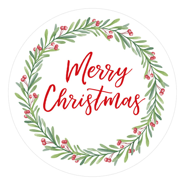 Merry Christmas Stickers 2 Inch Large Christmas Sticker Labels 120PCS Xmas Holly Stickers Round Christmas Envelope Seals Stickers Holiday Stickers for Envelope, Card, Ornament (Wreath)