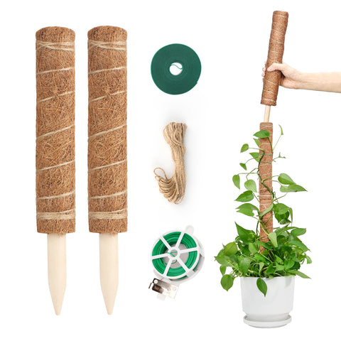 KINGLAKE 2Pcs 40cm Moss Pole, Coco Coir Totem Moss Sticks for Climbing Plant Support, Plant Stakes for Monstera Cheese Plants Grow Upwards with 30m Plant Ties,2m Garden Tape,10m Jute Twine