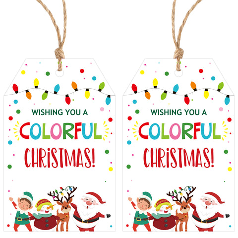 KINGLAKE GARDEN Christmas Gift Tags Merry Christmas Gift Tags with String 50 PCS Xmas Light Gift Tags Holiday Tags Christmas Tags for Christmas Presents, Gift Wrapping (Colorful Christmas)