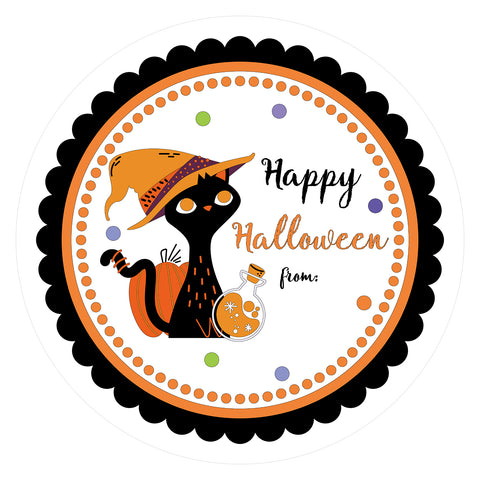 Happy Halloween Stickers 60PCS Halloween Party Favor Stickers Halloween Name Tags Stickers Halloween Label Stickers for Gift Bags, Envelope Seals, Halloween Party Decoration (Cat)