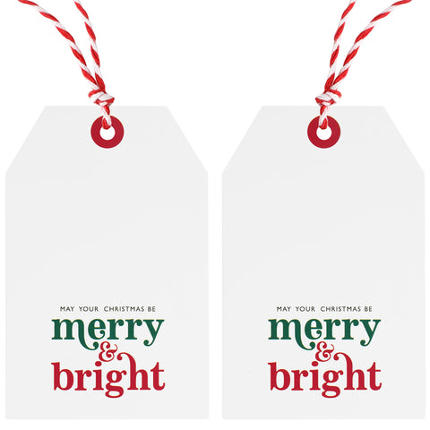 Christmas Gift Tags Merry and Bright Gift Tags with String 50 PCS Xmas Gift Tags Holiday Tags White Christmas Tags for Christmas Presents, Gift Wrapping, Christmas Decoration (Merry and Bright)