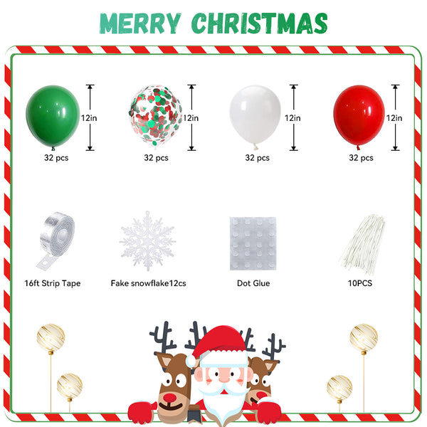 Adeyoo Christmas Balloon Garland Arch kit,150PcsRed White Green Confetti Balloons with Hanging Snowflakes for Xmas Holiday Color Themed Party Suppliesand Birthday New Year's party Decorations