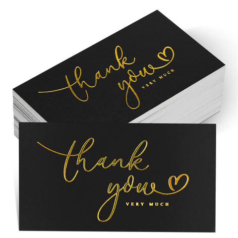 Thank You Cards 100PCS Metallic Gold Thank You Very Much Cards 3.5 x 2 Inch Small Business Thank You Notes Mini Thank You Cards for Wedding, Baby Shower, Graduation, Bridal Shower, Funeral (Black)