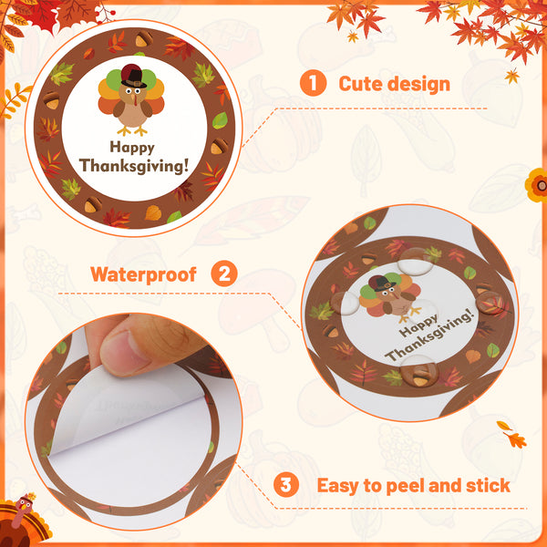 Thanksgiving Stickers Happy Thanksgiving Stickers 2 Inch Fall Thank You Stickers 60PCS So Very Thankful Stickers for Envelope Seals, Cards, Thanksgiving Party Favor Supplies (Turkey)