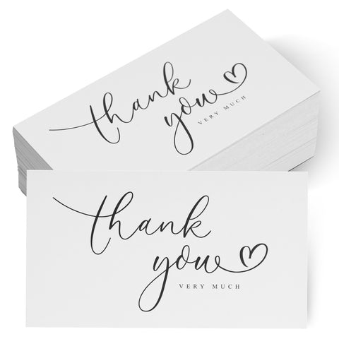 Thank You Cards 100PCS Thank You Very Much Cards 3.5 x 2 Inch Small Business Thank You Notes Mini Thank You Cards for Wedding, Baby Shower, Graduation, Bridal Shower, Funeral (White)