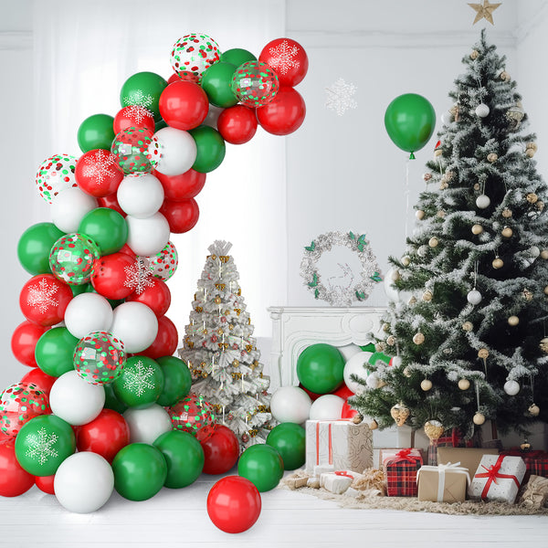 Adeyoo Christmas Balloon Garland Arch kit,150PcsRed White Green Confetti Balloons with Hanging Snowflakes for Xmas Holiday Color Themed Party Suppliesand Birthday New Year's party Decorations
