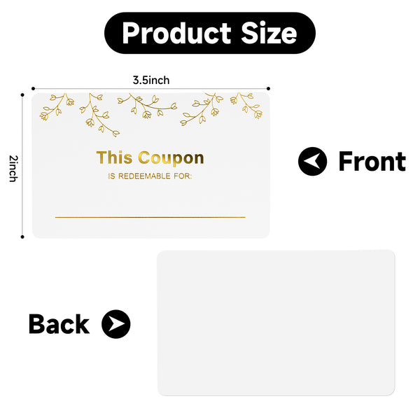 100PCS Blank Coupon Cards 3.5'' x2'' Redeem Gift Card Coupon Book Gift Voucher Gift Certificates for Him, Her, Mom, Wife, Husband, Business, Spas, Christmas (Gold)