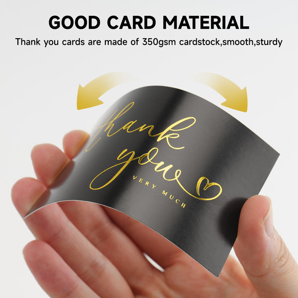 Thank You Cards 100PCS Metallic Gold Thank You Very Much Cards 3.5 x 2 Inch Small Business Thank You Notes Mini Thank You Cards for Wedding, Baby Shower, Graduation, Bridal Shower, Funeral (Black)