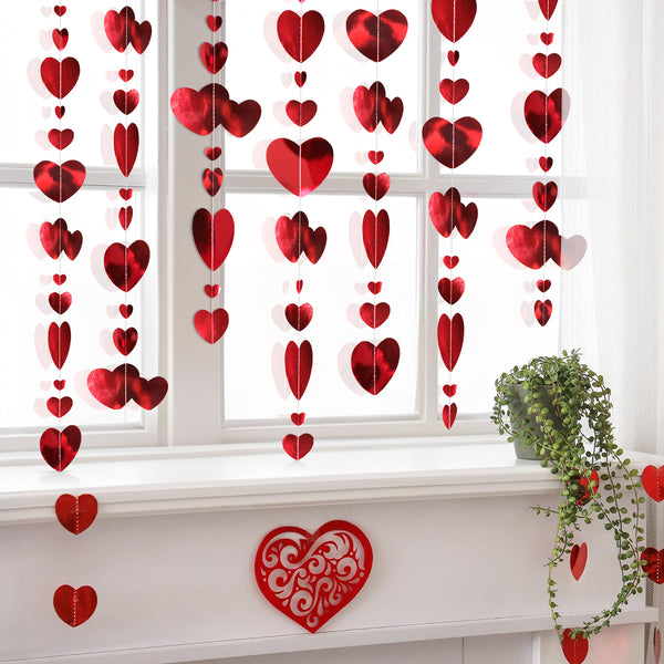 Valentines Hearts Garland No DIY 144 Red Heart Garland Pre-Strung Heart Streamer Banner Heart Banner for Valentine Anniversary Wedding Decorations