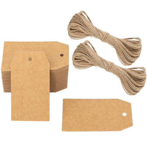 Anwyll 100 Pcs Kraft Paper Gift Tags with String Vintage Wedding Hang Tags 7x4cm with Natural Jute Twine