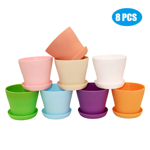 8PCS Colorful Flower Pots, 10CM Indoor Plant Pot with Pallets for Meat Plants and Other Small Plants