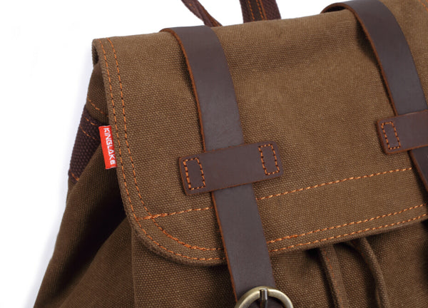 KINGLAKE High Capacity Canvas Vintage Backpack School Hiking Travel Bags Casual Bookbag Men Women Rucksack 12-17" Laptop