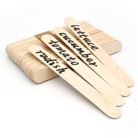 KINGLAKE 100 Pcs Wooden Plant Labels, 15x1.6cm Natural Wood Sticks Jumbo, Eco-Friendly Wooden Garden Markers Tags