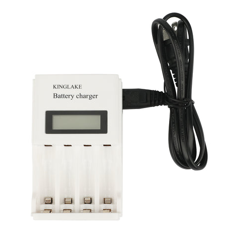KINGLAKE Battery Charger, USB High-Speed Charging with LCD Display, Independent Slot, for Rechargeable Batteries, No Adapter